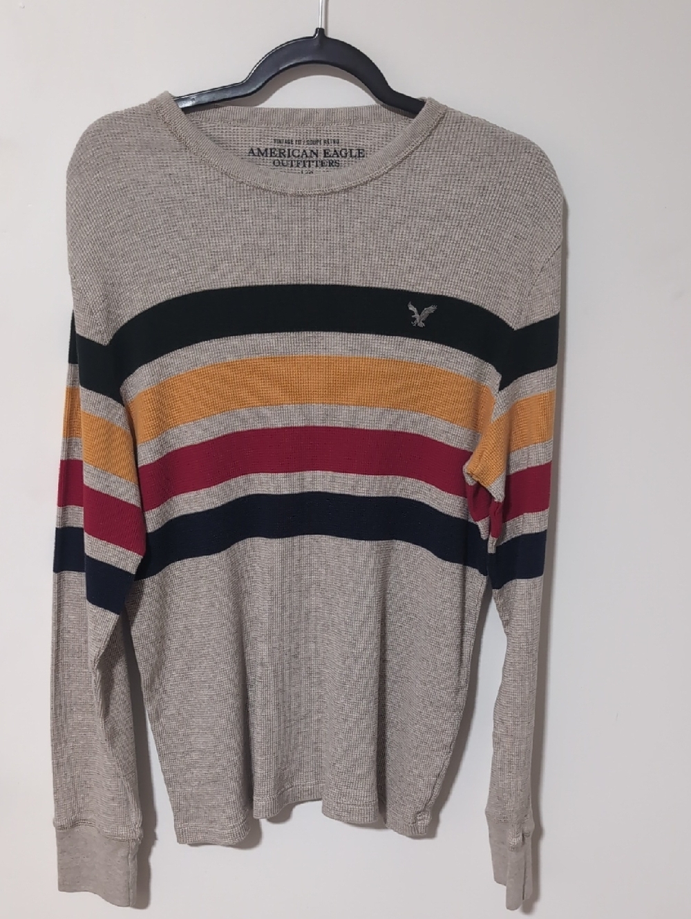 American Eagle Outfitters Beige Waffle Knit Top with Logo